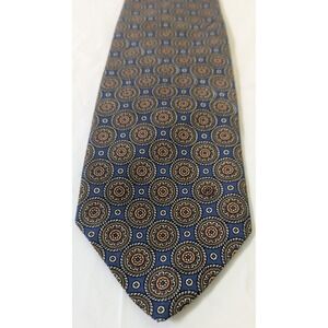 John Comfort Vintage Geometric Medallion Silk Tie Blue Made in England 58 x 3
